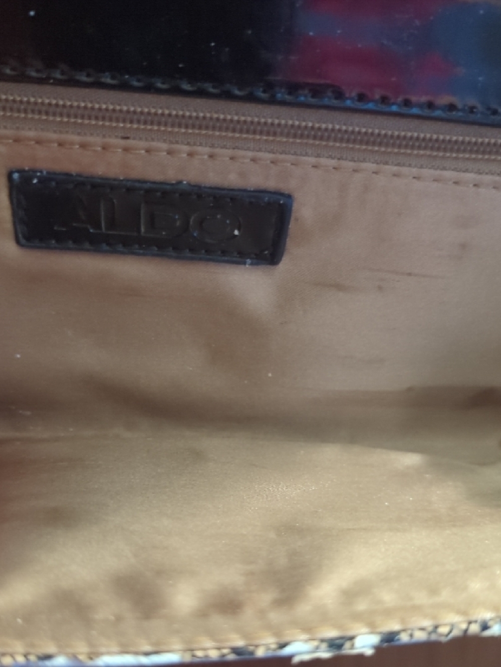 Aldo Tan Clutch with Black Lace-Print and Chain Strap - Picture 5 of 5